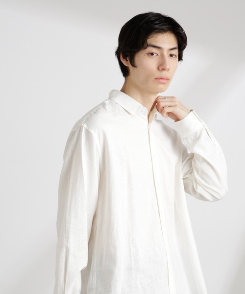 NANO universe（ナノユニバース）の「アンチスメルリネン レギュラーカラーシャツ 長袖（シャツ/ブラウス・メンズ・ホワイト/ブラック/サックスブルー/グレー・S/M/L）」の5枚目の写真