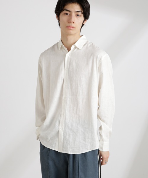 NANO universe（ナノユニバース）の「アンチスメルリネン レギュラーカラーシャツ 長袖（シャツ/ブラウス・メンズ・ホワイト/ブラック/サックスブルー/グレー・S/M/L）」の7枚目の写真