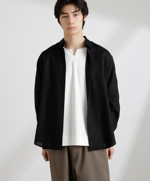 NANO universe（ナノユニバース）の「アンチスメルリネン レギュラーカラーシャツ 長袖（シャツ/ブラウス・メンズ・ホワイト/ブラック/サックスブルー/グレー・S/M/L）」の14枚目の写真