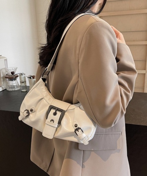 セール】Y2K オートバイスタイル ベルトデザイン PUショルダーバッグ