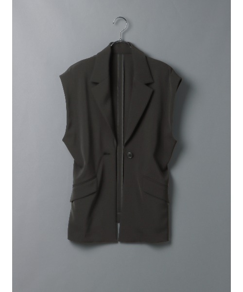 CIS.（シス）の「CIS． リネンルックノースリーブジャケット ウォッシャブル ストレッチ（テーラードジャケット・レディース・ブラック系/オリーブ系・36(7号)/38(9号)）」の3枚目の写真