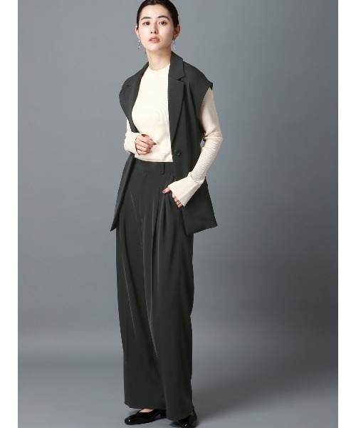 CIS.（シス）の「CIS． リネンルックノースリーブジャケット ウォッシャブル ストレッチ（テーラードジャケット・レディース・ブラック系/オリーブ系・36(7号)/38(9号)）」の7枚目の写真