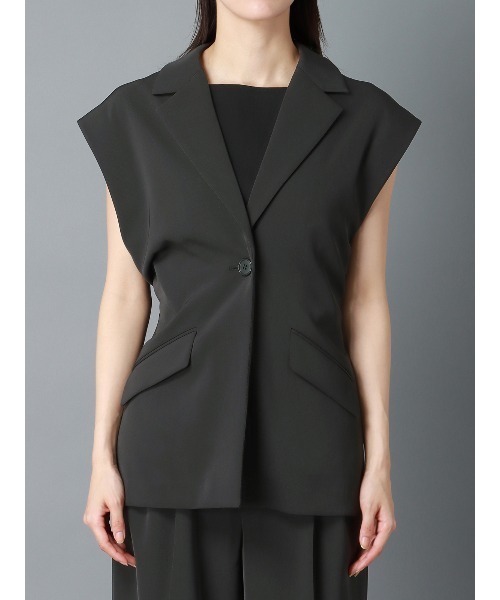 CIS.（シス）の「CIS． リネンルックノースリーブジャケット ウォッシャブル ストレッチ（テーラードジャケット・レディース・ブラック系/オリーブ系・36(7号)/38(9号)）」の9枚目の写真