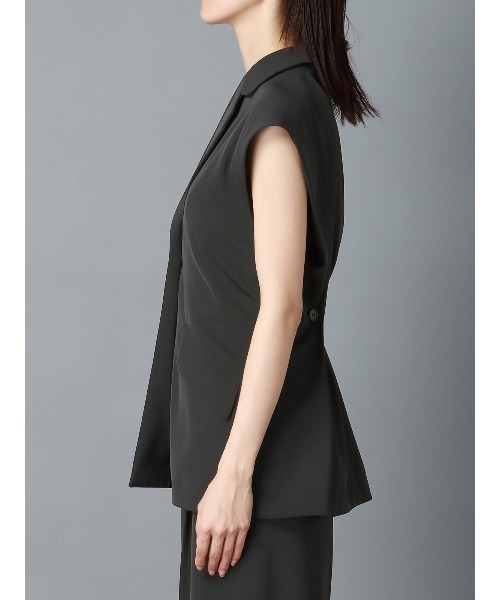 CIS.（シス）の「CIS． リネンルックノースリーブジャケット ウォッシャブル ストレッチ（テーラードジャケット・レディース・ブラック系/オリーブ系・36(7号)/38(9号)）」の10枚目の写真