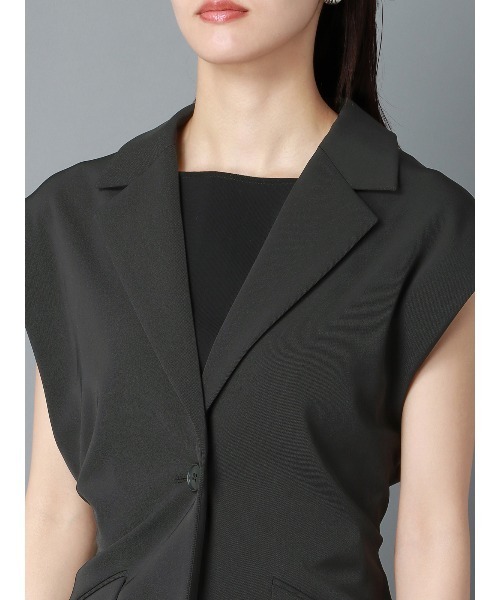 CIS.（シス）の「CIS． リネンルックノースリーブジャケット ウォッシャブル ストレッチ（テーラードジャケット・レディース・ブラック系/オリーブ系・36(7号)/38(9号)）」の13枚目の写真