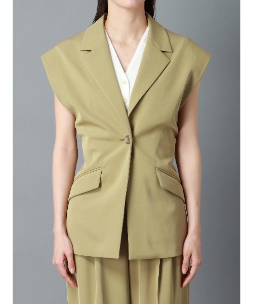 CIS.（シス）の「CIS． リネンルックノースリーブジャケット ウォッシャブル ストレッチ（テーラードジャケット・レディース・ブラック系/オリーブ系・36(7号)/38(9号)）」の20枚目の写真