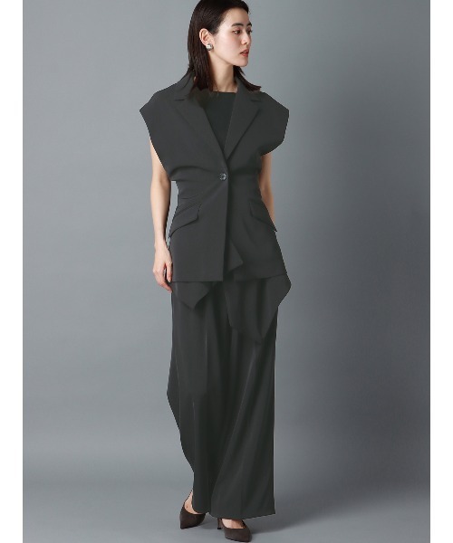 CIS.（シス）の「CIS． リネンルックノースリーブジャケット ウォッシャブル ストレッチ（テーラードジャケット・レディース・ブラック系/オリーブ系・36(7号)/38(9号)）」の8枚目の写真