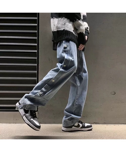 VIBGYOR(ヴィブジョー)の「【Chilli Chilli CLUB】サイドボタンワイドデニム(MA)(デニムパンツ・メンズ・ブラック/ブルー・FREE)」の2枚目の写真