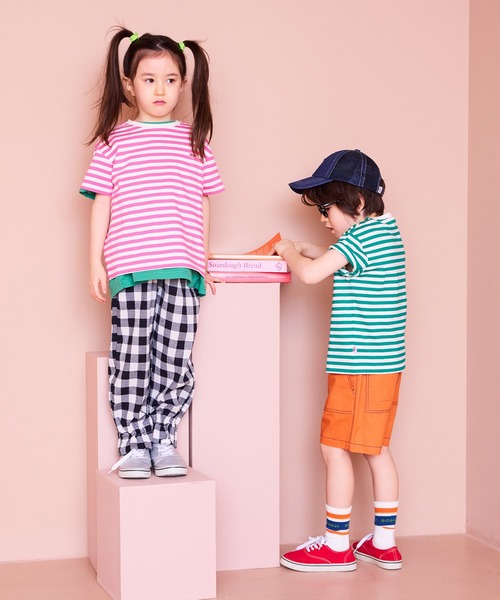 LSP WOW（エルエスピーワオ）の「【LSP WOW!】マイニチワッペンボーダーTee（Tシャツ/カットソー・キッズ・ベージュ/レッド/ブラウン/グリーン/イエロー/ネイビー/ピンク/ブラック/ブルー/グレー・120/110/100/90/80/130）」の22枚目の写真