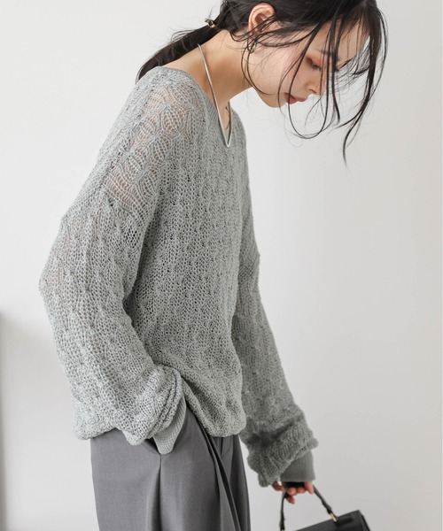 AMELY(エミリー)の「かぎ編みニットトップス(その他トップス・レディース・アイボリー/ブラック/グレー系/モカ・フリー)」の7枚目の写真