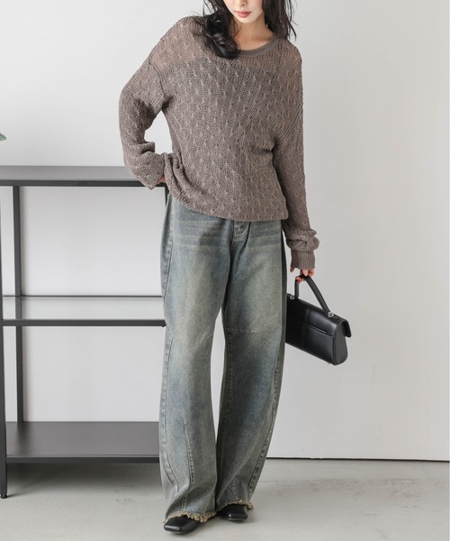 AMELY(エミリー)の「かぎ編みニットトップス(その他トップス・レディース・アイボリー/ブラック/グレー系/モカ・フリー)」の9枚目の写真