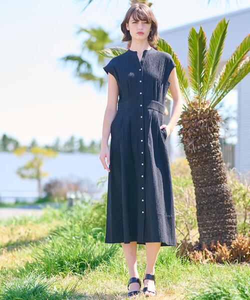 DRESSTERIOR（ドレステリア）の「【ポケットあり/後ろウエストゴム】フレンチスリーブリップルワンピース（ワンピース・レディース・ブラック/ダークブラウン・34/36/38）」の19枚目の写真