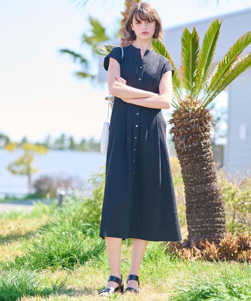 DRESSTERIOR（ドレステリア）の「【ポケットあり/後ろウエストゴム】フレンチスリーブリップルワンピース（ワンピース・レディース・ブラック/ダークブラウン・34/36/38）」の12枚目の写真