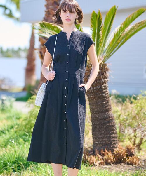 DRESSTERIOR（ドレステリア）の「【ポケットあり/後ろウエストゴム】フレンチスリーブリップルワンピース（ワンピース・レディース・ブラック/ダークブラウン・34/36/38）」の16枚目の写真