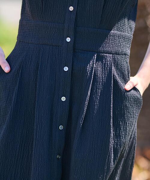 DRESSTERIOR（ドレステリア）の「【ポケットあり/後ろウエストゴム】フレンチスリーブリップルワンピース（ワンピース・レディース・ブラック/ダークブラウン・34/36/38）」の9枚目の写真