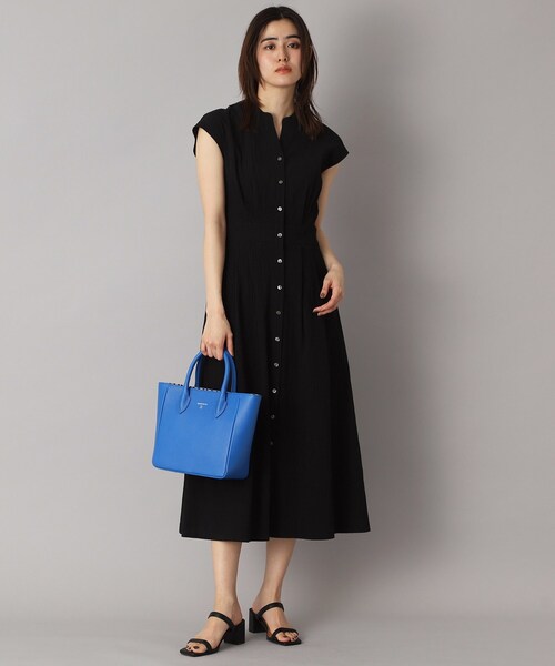 DRESSTERIOR（ドレステリア）の「【ポケットあり/後ろウエストゴム】フレンチスリーブリップルワンピース（ワンピース・レディース・ブラック/ダークブラウン・34/36/38）」の5枚目の写真