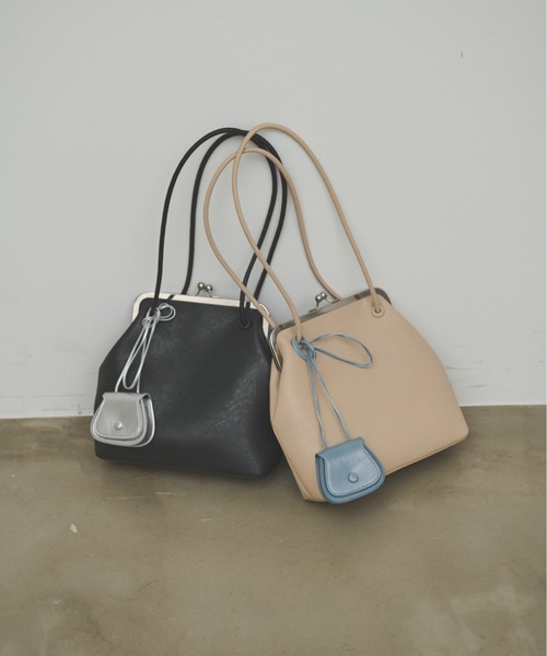 Lutim by u がま口ハンドバッグ ミニバッグ付き ブラック Mini bag with purse bag / ミニバック付ガマ口ハンドバック