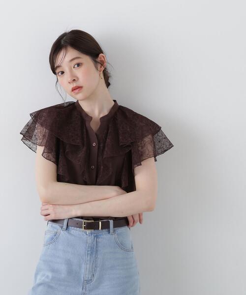 PROPORTION BODY DRESSING(プロポーションボディドレッシング)の「レースラッフルブラウス / 1215110500(シャツ/ブラウス・レディース・ネイビー/ブラウン/ホワイト系その他・FREE)」の4枚目の写真