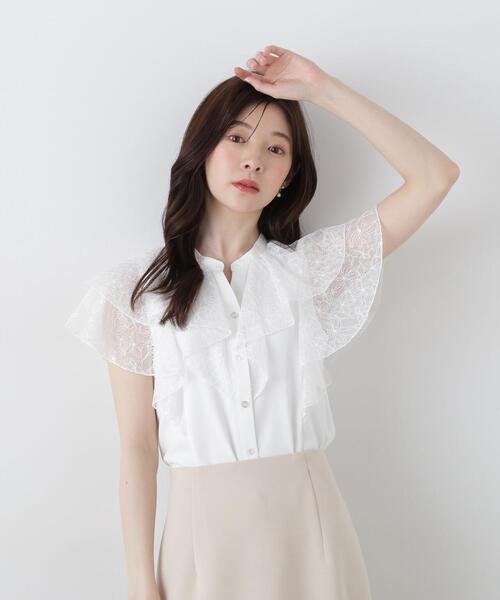 PROPORTION BODY DRESSING(プロポーションボディドレッシング)の「レースラッフルブラウス / 1215110500(シャツ/ブラウス・レディース・ネイビー/ブラウン/ホワイト系その他・FREE)」の1枚目の写真