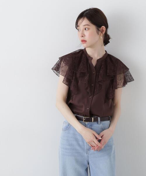 PROPORTION BODY DRESSING(プロポーションボディドレッシング)の「レースラッフルブラウス / 1215110500(シャツ/ブラウス・レディース・ネイビー/ブラウン/ホワイト系その他・FREE)」の2枚目の写真