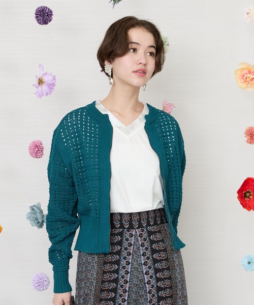 JETSET SOLO PLUS （ジェットセットソロプラス）の「【FONT LAB】サマークラフト透かし編みブルゾン（カーディガン/ボレロ・レディース・ブラック/グリーン/アイボリー・FREE）」の3枚目の写真