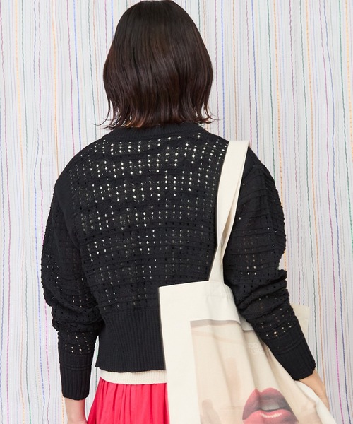 JETSET SOLO PLUS （ジェットセットソロプラス）の「【FONT LAB】サマークラフト透かし編みブルゾン（カーディガン/ボレロ・レディース・ブラック/グリーン/アイボリー・FREE）」の6枚目の写真