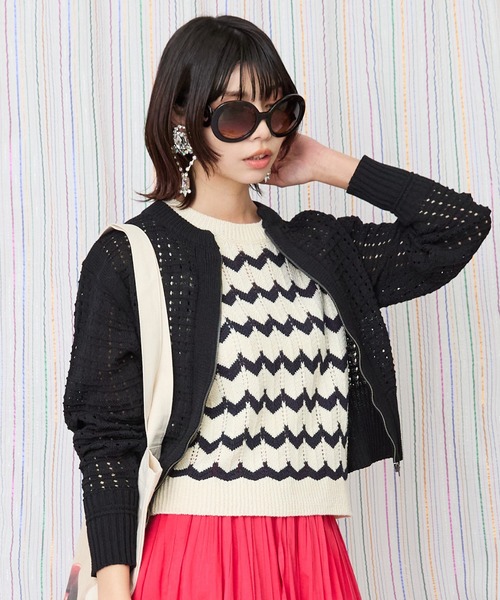 JETSET SOLO PLUS （ジェットセットソロプラス）の「【FONT LAB】サマークラフト透かし編みブルゾン（カーディガン/ボレロ・レディース・ブラック/グリーン/アイボリー・FREE）」の7枚目の写真
