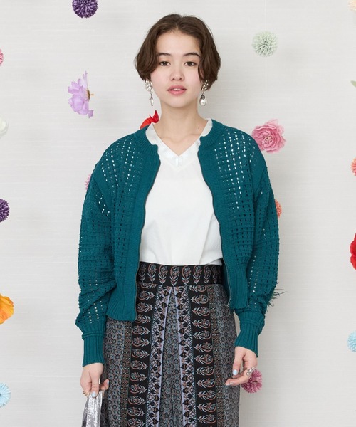 JETSET SOLO PLUS （ジェットセットソロプラス）の「【FONT LAB】サマークラフト透かし編みブルゾン（カーディガン/ボレロ・レディース・ブラック/グリーン/アイボリー・FREE）」の13枚目の写真