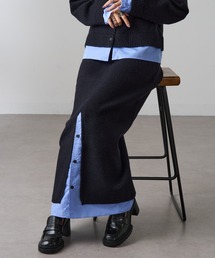 【MAGASIN DE MODE Onjna】(セットアップ対応) アルパカタッチ シャツドッキングスカート レイヤード DTK
