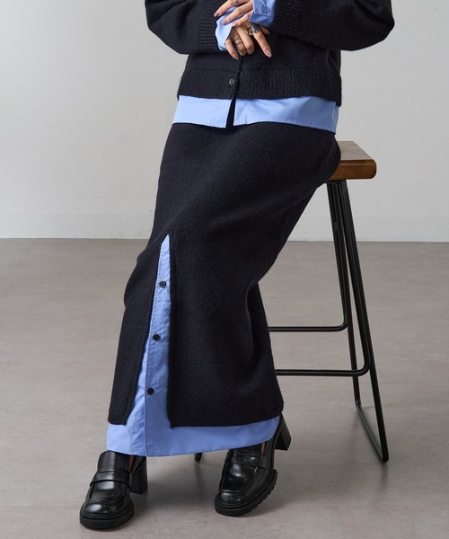 MAGASIN DE MODE Onjna(マガジンデモードオンジェナ )の「【MAGASIN DE MODE Onjna】(セットアップ対応) アルパカタッチ シャツドッキングスカート レイヤード DTK(スカート・レディース・チャコールグレー/ブラック・FREE)」の2枚目の写真
