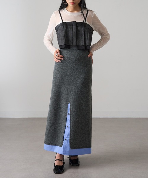 MAGASIN DE MODE Onjna(マガジンデモードオンジェナ )の「【MAGASIN DE MODE Onjna】(セットアップ対応) アルパカタッチ シャツドッキングスカート レイヤード DTK(スカート・レディース・チャコールグレー/ブラック・FREE)」の19枚目の写真