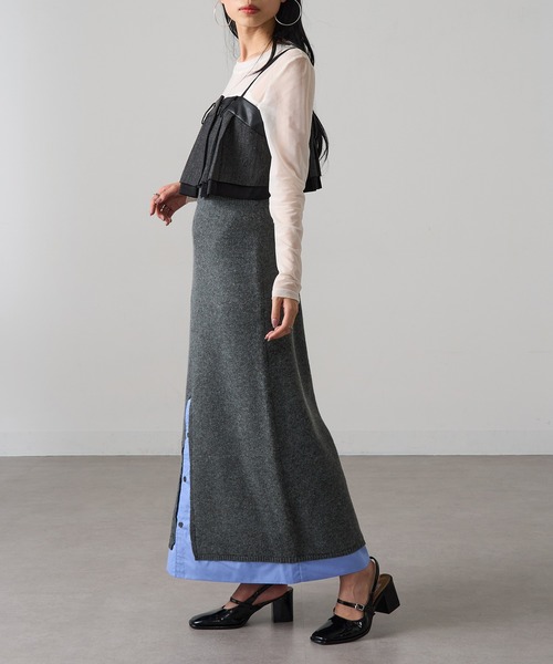 MAGASIN DE MODE Onjna(マガジンデモードオンジェナ )の「【MAGASIN DE MODE Onjna】(セットアップ対応) アルパカタッチ シャツドッキングスカート レイヤード DTK(スカート・レディース・チャコールグレー/ブラック・FREE)」の5枚目の写真