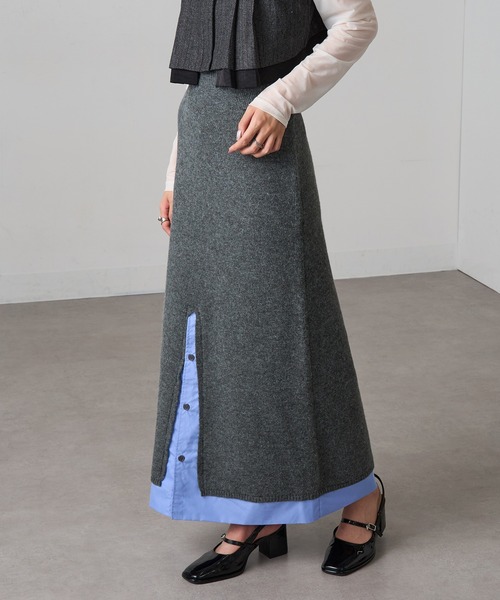 MAGASIN DE MODE Onjna(マガジンデモードオンジェナ )の「【MAGASIN DE MODE Onjna】(セットアップ対応) アルパカタッチ シャツドッキングスカート レイヤード DTK(スカート・レディース・チャコールグレー/ブラック・FREE)」の15枚目の写真