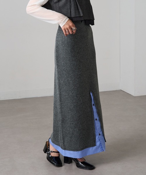 MAGASIN DE MODE Onjna(マガジンデモードオンジェナ )の「【MAGASIN DE MODE Onjna】(セットアップ対応) アルパカタッチ シャツドッキングスカート レイヤード DTK(スカート・レディース・チャコールグレー/ブラック・FREE)」の14枚目の写真