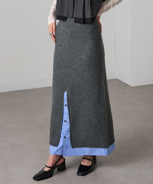 MAGASIN DE MODE Onjna(マガジンデモードオンジェナ )の「【MAGASIN DE MODE Onjna】(セットアップ対応) アルパカタッチ シャツドッキングスカート レイヤード DTK(スカート・レディース・チャコールグレー/ブラック・FREE)」の3枚目の写真