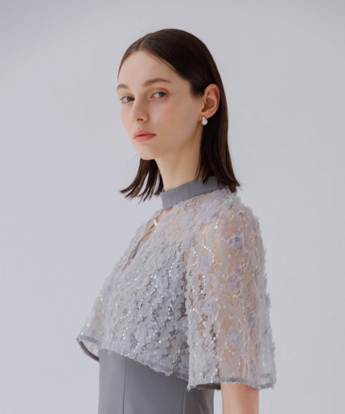 セール】【LEJA】フラワースパンコールチュールフリルIラインドレス