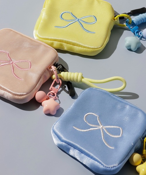 セール】リボン刺繍チャーム付きミニポーチ（ポーチ