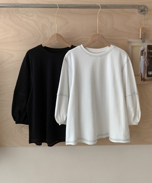 BANICO(バニコ)の「ステッチラインデザインTシャツ (SS)(Tシャツ/カットソー・レディース・ブラック/ホワイト・FREE)」の6枚目の写真