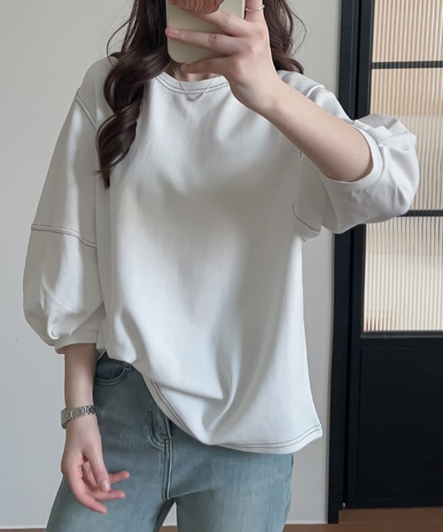 BANICO(バニコ)の「ステッチラインデザインTシャツ (SS)(Tシャツ/カットソー・レディース・ブラック/ホワイト・FREE)」の4枚目の写真