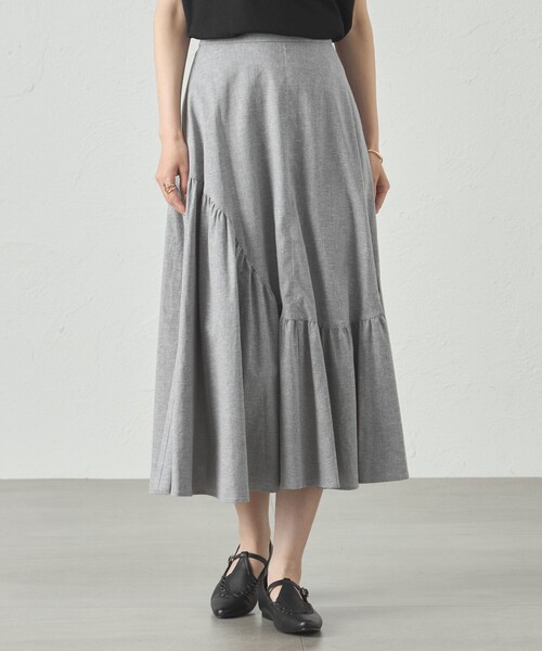 CAST:（キャストコロン）の「【接触冷感/UV対策/セットアップﾟ対応】ラウンドラインギャザースカート（スカート・レディース・グレー系その他2/オフホワイト/ブラック・S/M/L）」の3枚目の写真