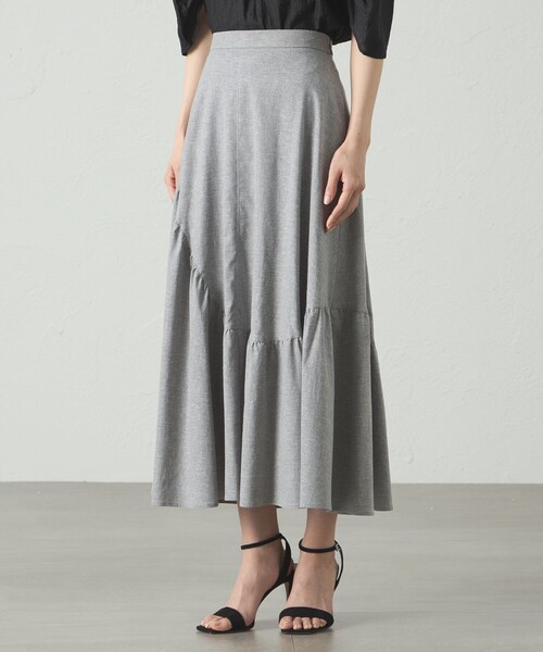 CAST:（キャストコロン）の「【接触冷感/UV対策/セットアップﾟ対応】ラウンドラインギャザースカート（スカート・レディース・グレー系その他2/オフホワイト/ブラック・S/M/L）」の6枚目の写真