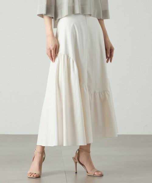 CAST:（キャストコロン）の「【接触冷感/UV対策/セットアップﾟ対応】ラウンドラインギャザースカート（スカート・レディース・グレー系その他2/オフホワイト/ブラック・S/M/L）」の4枚目の写真
