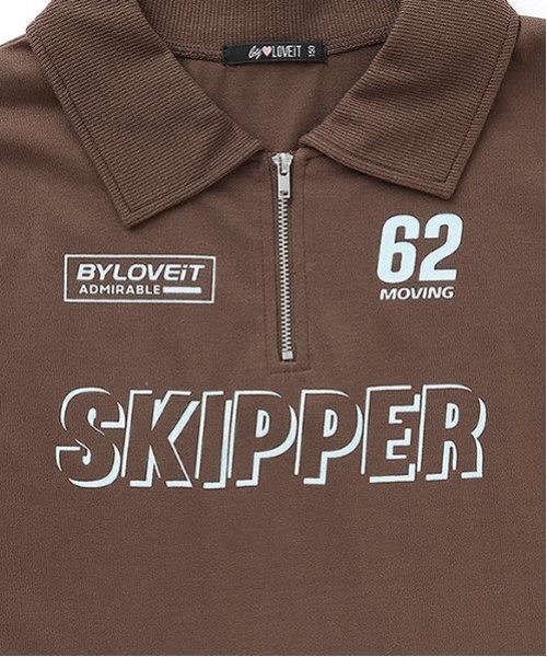 by LOVEiT（バイラビット）の「【Cuugal掲載】ハーフジップ半袖Ｔシャツ（Tシャツ/カットソー・キッズ・ブラック/オフホワイト/ブラウン・120cm/130cm/140cm/150cm/160cm）」の6枚目の写真