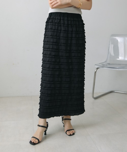 Bou Jeloud（ブージュルード）の「フリルカットソータイトスカート（スカート・レディース・ブラック/オフホワイト・FREE）」の2枚目の写真