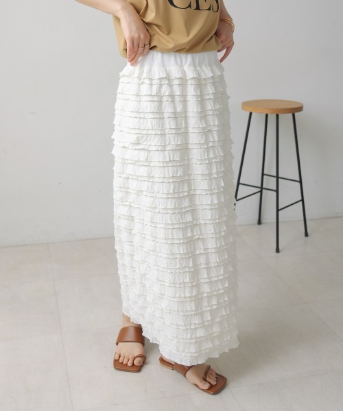 Bou Jeloud（ブージュルード）の「フリルカットソータイトスカート（スカート・レディース・ブラック/オフホワイト・FREE）」の4枚目の写真