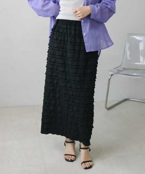 Bou Jeloud（ブージュルード）の「フリルカットソータイトスカート（スカート・レディース・ブラック/オフホワイト・FREE）」の14枚目の写真