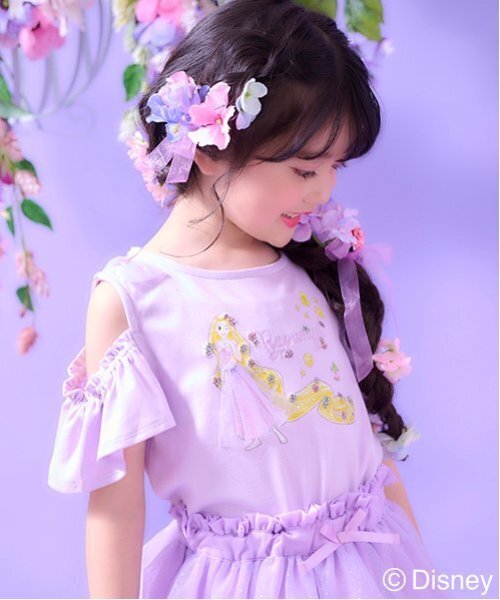 メゾピアノ　長袖　ワンピース ディズニーコラボ　ラプンツェル　110㎝ DISNEY PRINCESS】ラプンツェル デザイン 重ね着風ドッキング
