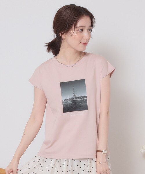 ITS'DEMO（イッツデモ）の「【手洗い可】フォトフレンチTシャツ（Tシャツ/カットソー・レディース・オフホワイト/ライトブルー/ベビーピンク/ブラック・00）」の4枚目の写真