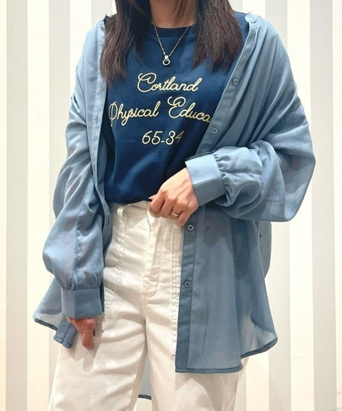 Right-on(ライトオン)の「HONEYSUCKLE ROSE(ハニーサックルローズ)【レディース】シアーブラウス(シャツ/ブラウス・レディース・ブルー/オフホワイト/ダークグレー・L/M)」の1枚目の写真