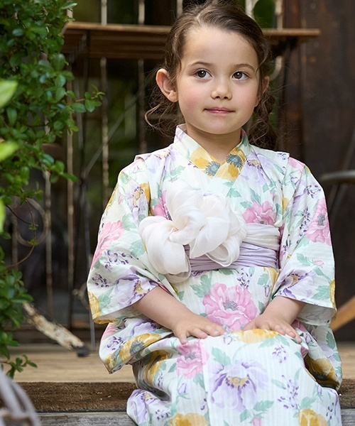 petit main(プティマイン)の「大花柄2way浴衣(浴衣・キッズ・サックスブルー/クリーム・100cm/110cm/90cm/130cm/120cm)」の5枚目の写真